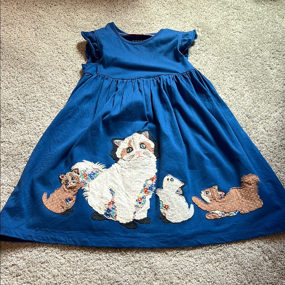 Mini Boden Blue and White Pleated Sundress with Flutter Sleeves